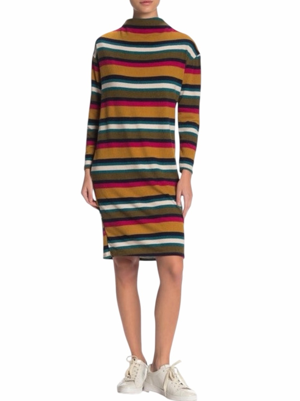Susina Striped Mock-Neck Long Sleeve Knit Dress Size XS